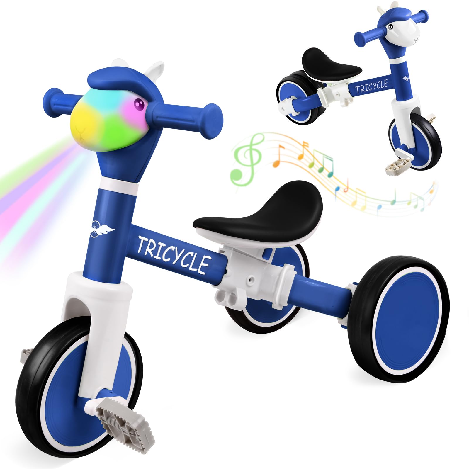 Tricycle for Toddlers 1-5 Year Olds, Toddler Balance Bike for Boys Girls 2-4, Toddler Tricycle with Light & Music Front, Kids Bicycle with Removable Pedal, Birthday Gifts for 2 3 4 5 Year