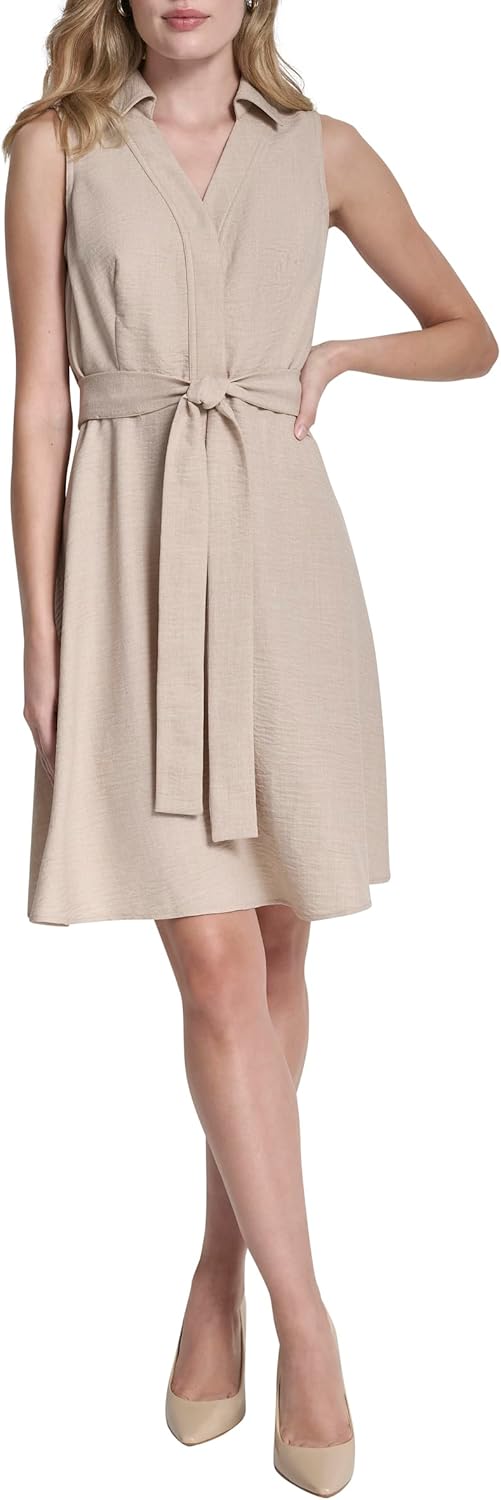 DKNY Womens Sleeveless Collared Neck Mélange Washer Fit and Flare Dress - Image 2