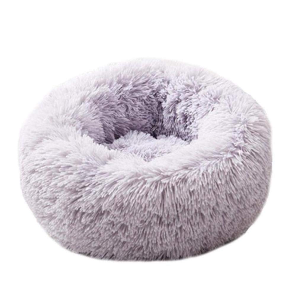 Lit pour animaux de compagnie gris L 70 cm coussin rond d'hiver