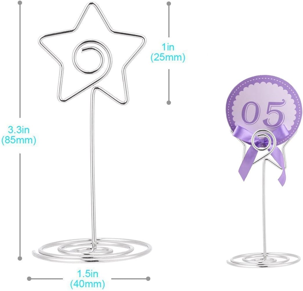 Table Number Holder,24 Pack Star Table Photo Holder Table Pictures Stand Table Card Holders Place Card Holder for Wedding Party Gatherings Office Desk Memo Table Photo Clips (Silver)
