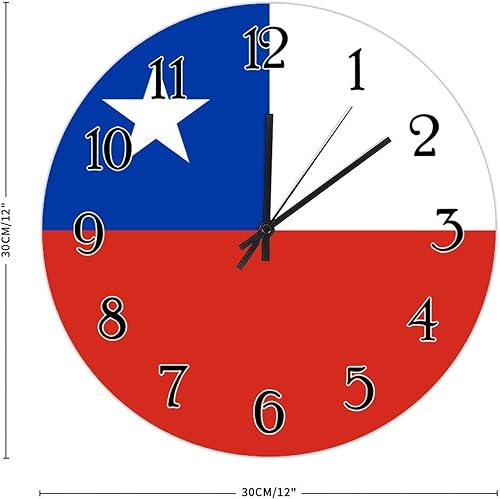 Miniatura 2 de Reloj de pared de madera con bandera de Chile, reloj de pared de cuarzo de calidad, funciona con pilas, silencioso de 12 pulgadas, reloj de pared