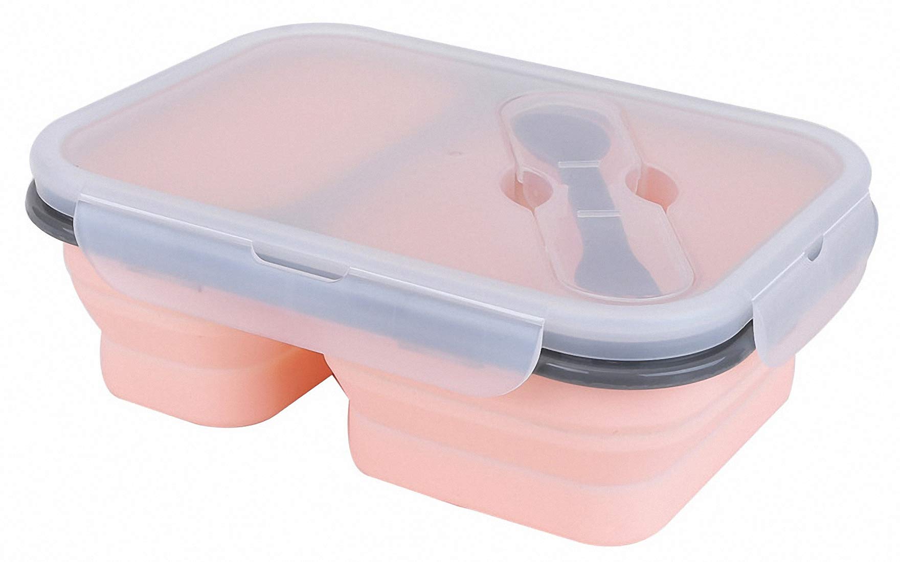 Ulalaza 2 Compartments-800Ml-Pink Silicone Collapsible Bento Storage Lunch Food Container Box For Microwave Freezer Dishwasher Safe Bpa Free 2 Compartments