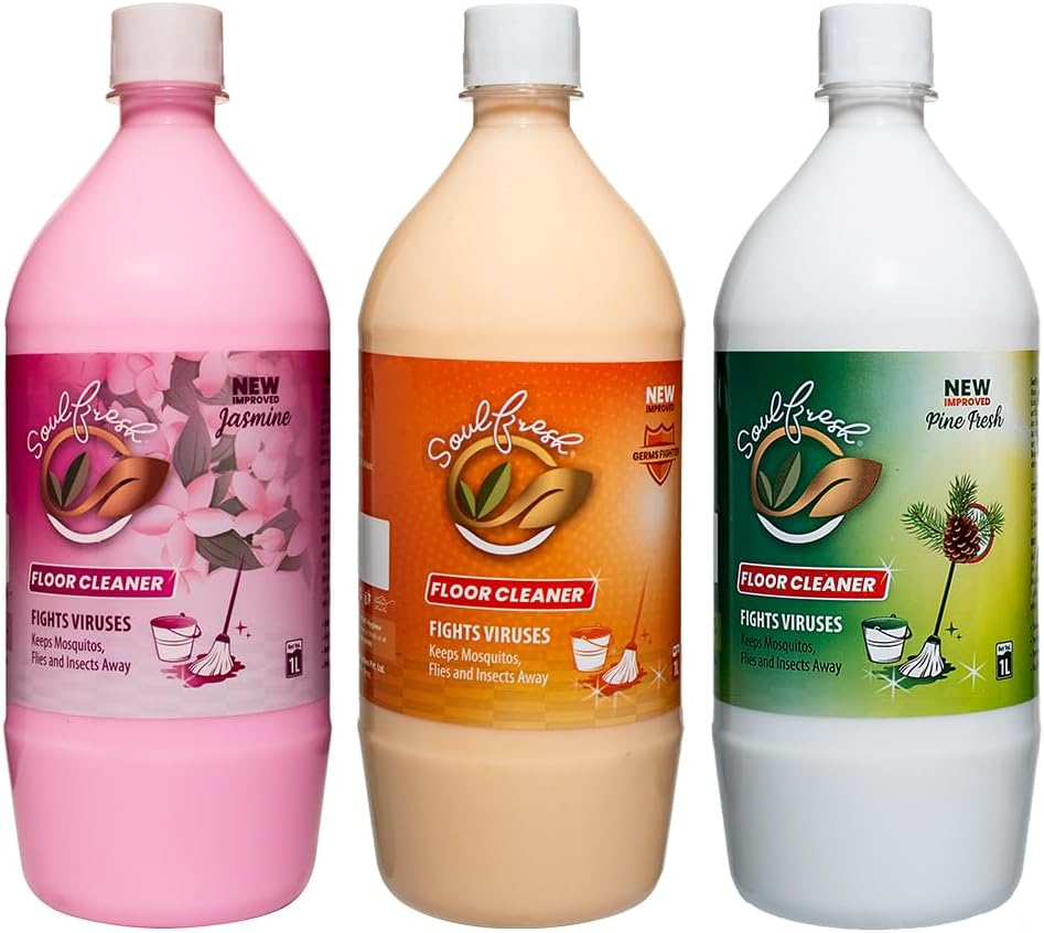 Soulfresh Perfumed Floor Cleaner Liquid Pine Fresh white Phenyl 1 Ltr | 1L (Pack of 3)| Pine, Jasmine & Germfighter