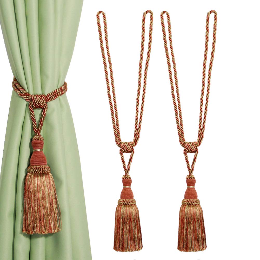 Tassel Curtain Tiebacks， Braided Rope Curtain Tiebacks With Tassels, Multicolor, 2/4 Pcs(Oranje,2pcs)