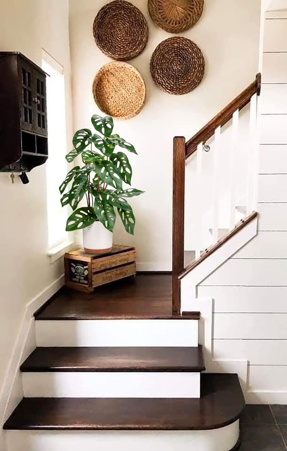 Fake Plants 21.7'' Faux Monstera Plant Tall Artificial Plants Indoor with Pots Faux Plants Fake Potted Plants Artificial Decor Fake Monstera Silk Plants for Home Living Room Bedroom Bathroom Office