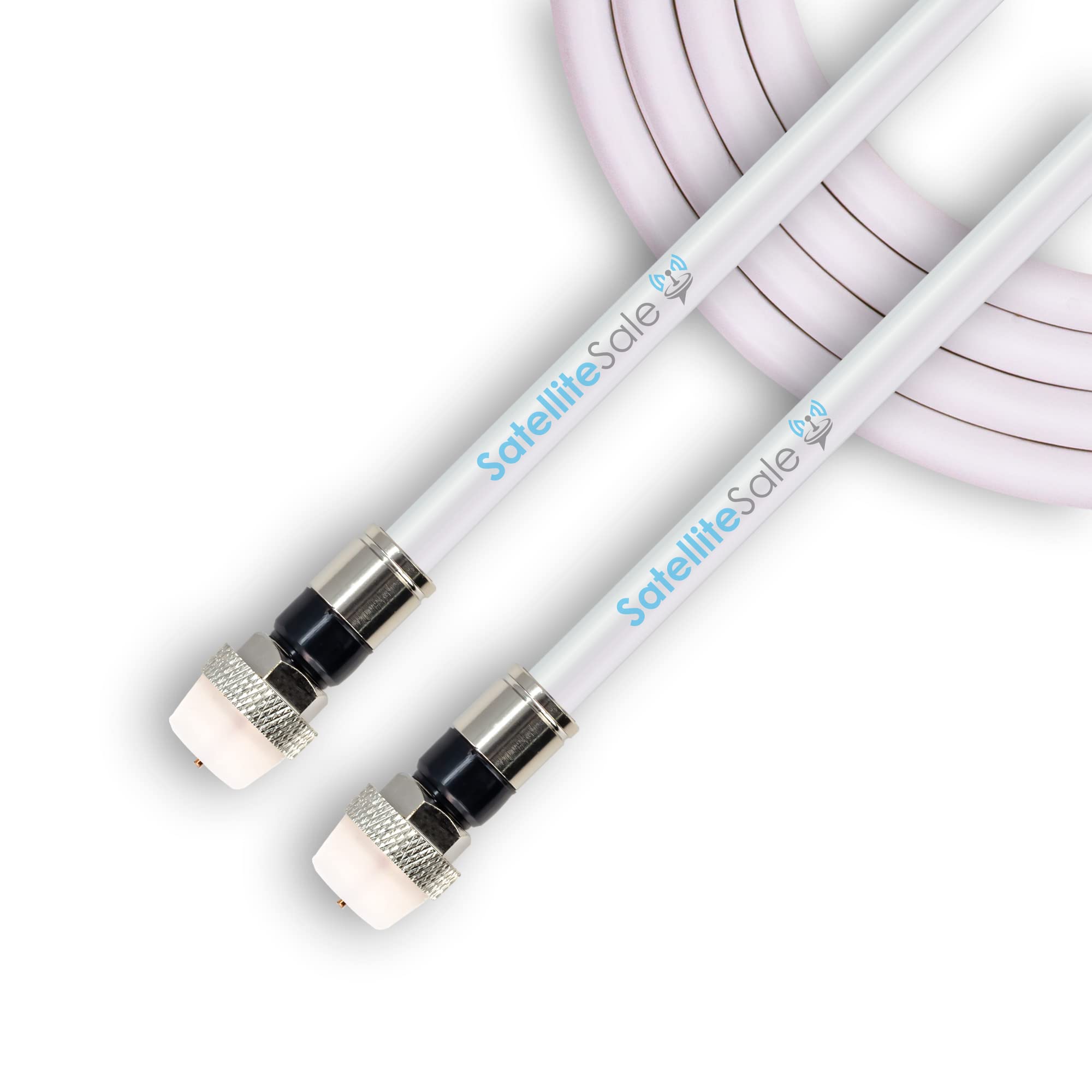 SatelliteSale Digital RG-6/U 75 Ohm Coaxial Cable with F-Type Waterproof Connectors Indoor/Outdoor Universal Wire White Cord 100 feet