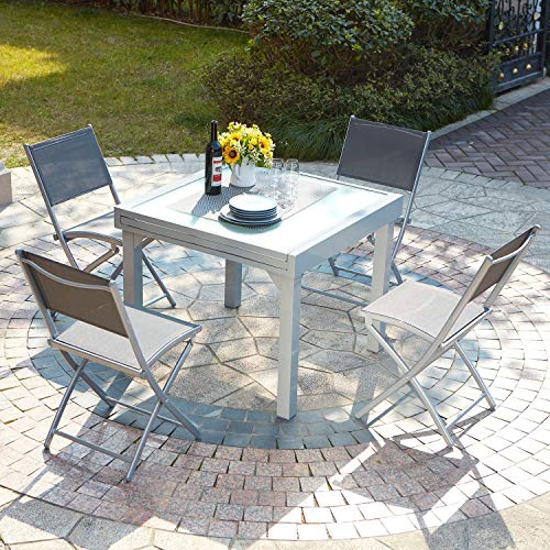El Filomena: salón de jardín extensible mesa de aluminio y 4 sillas