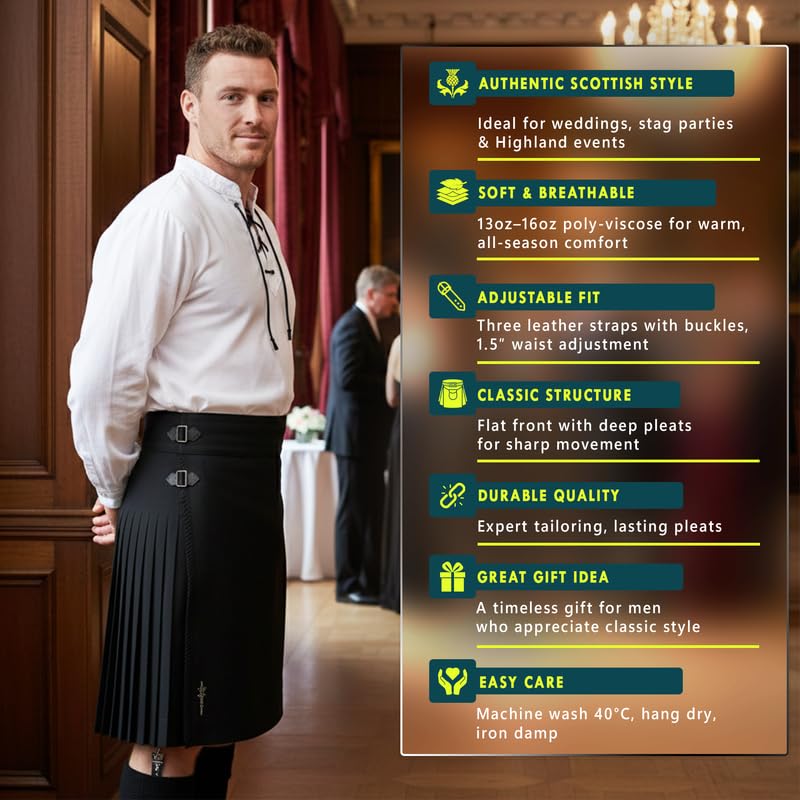Men’s 5 Yard Tartan Kilt, Authentic Scottish Tartans, Adjustable Leather Straps, Soft Non-Itchy Fabric, Comfortable Fit - Image 3