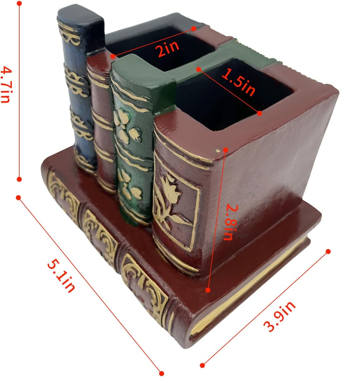 Pen Holder for Desk, Resin Pencil Holder Organizer, Decorative Organizer Caddy with Antique Library Books Design for Office Supplies, Brown