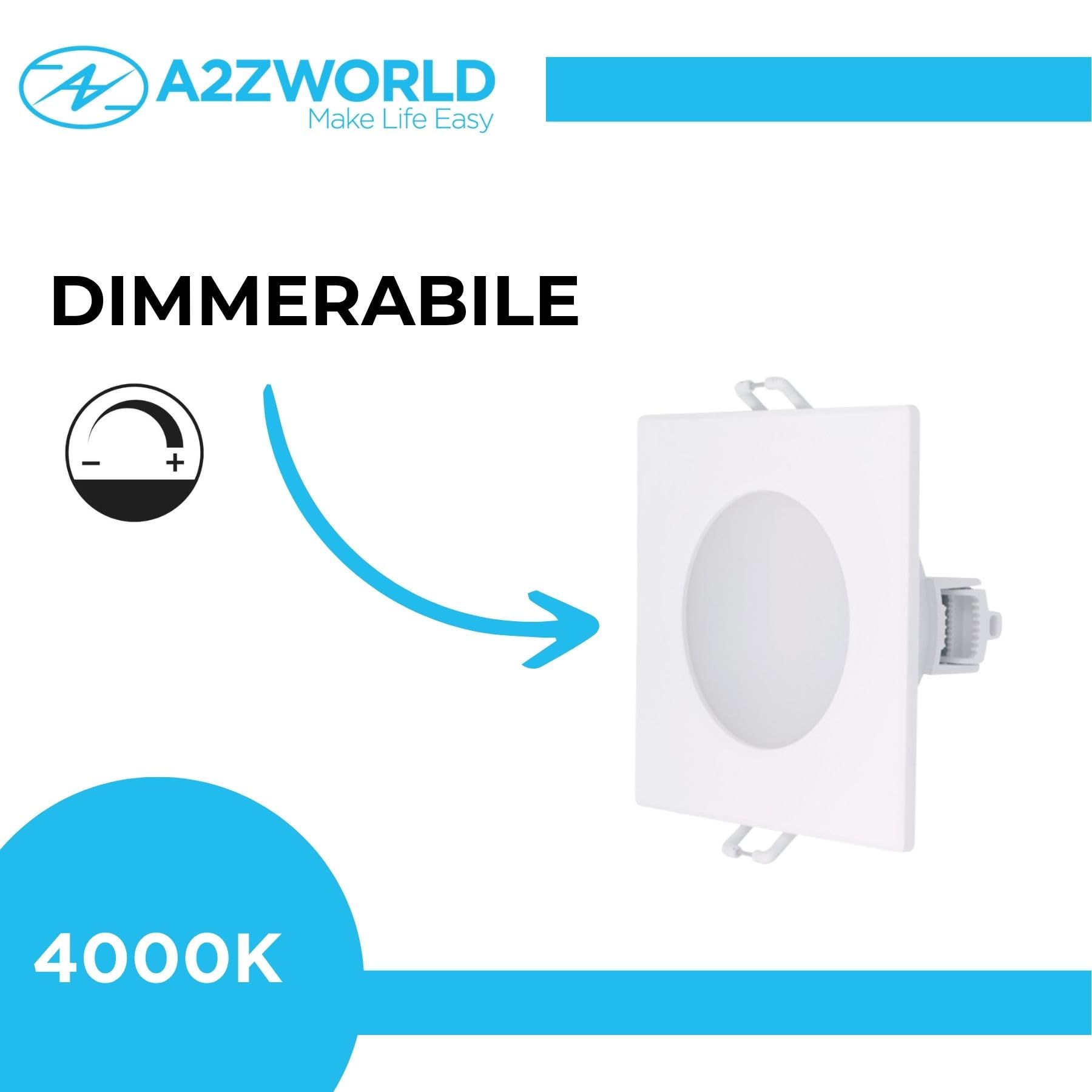 LEDLUX 3 Pezzi Faretti Led da Incasso Quadrato, Dimmerabile Con Triac Dimmer, 220V 5W 550 Lumen, 90X90X37mm, Foro 70mm, Impermeabile Ie IP65, Quick Connettore (Bianco Neutro 4000K, Bianco)