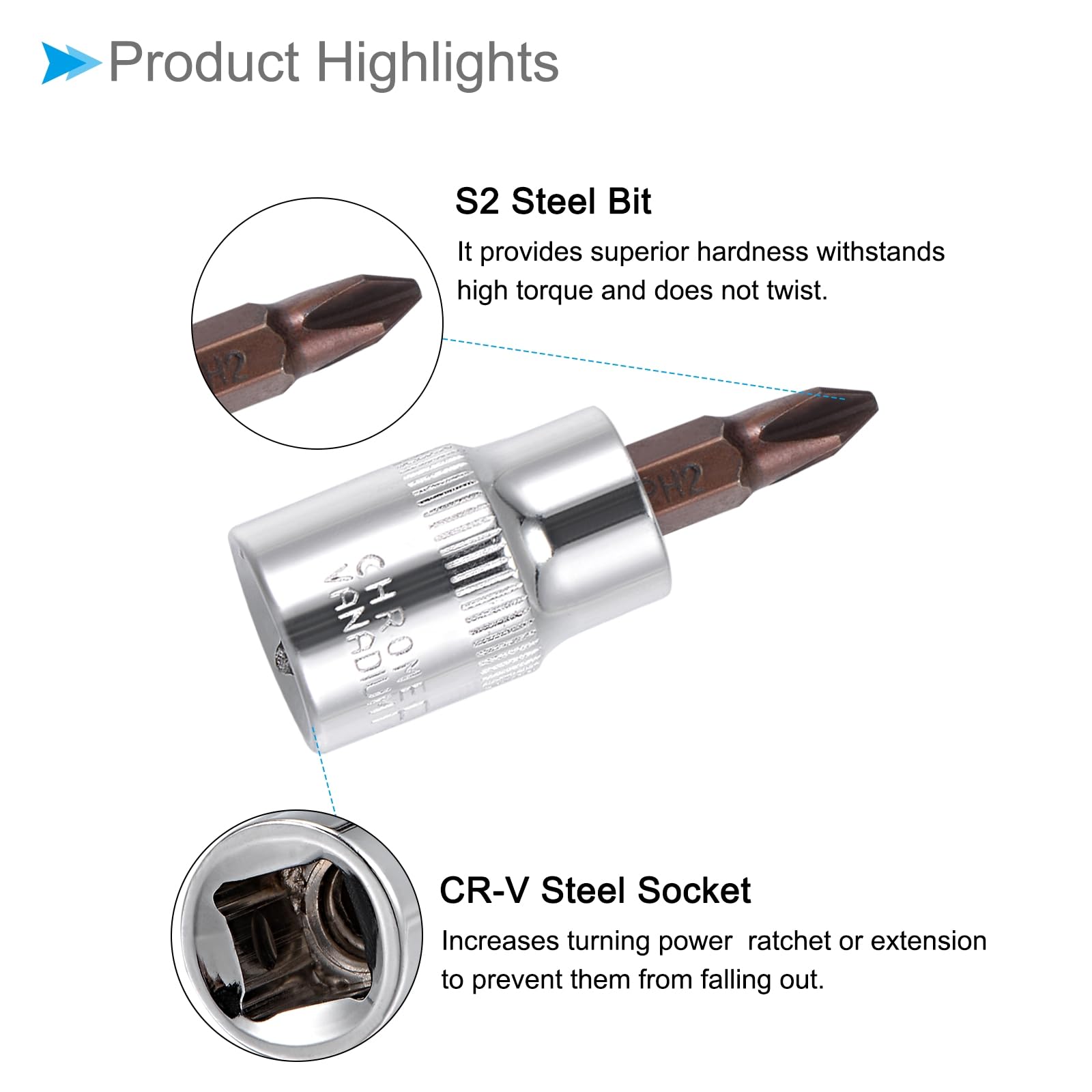CoCud Phillips/Slotted Bit Socket Set, #1-#3, FD4-FD7 Bit 1/4" Drive, S2 Steel Heat Treated CR-V Socket - Image 4