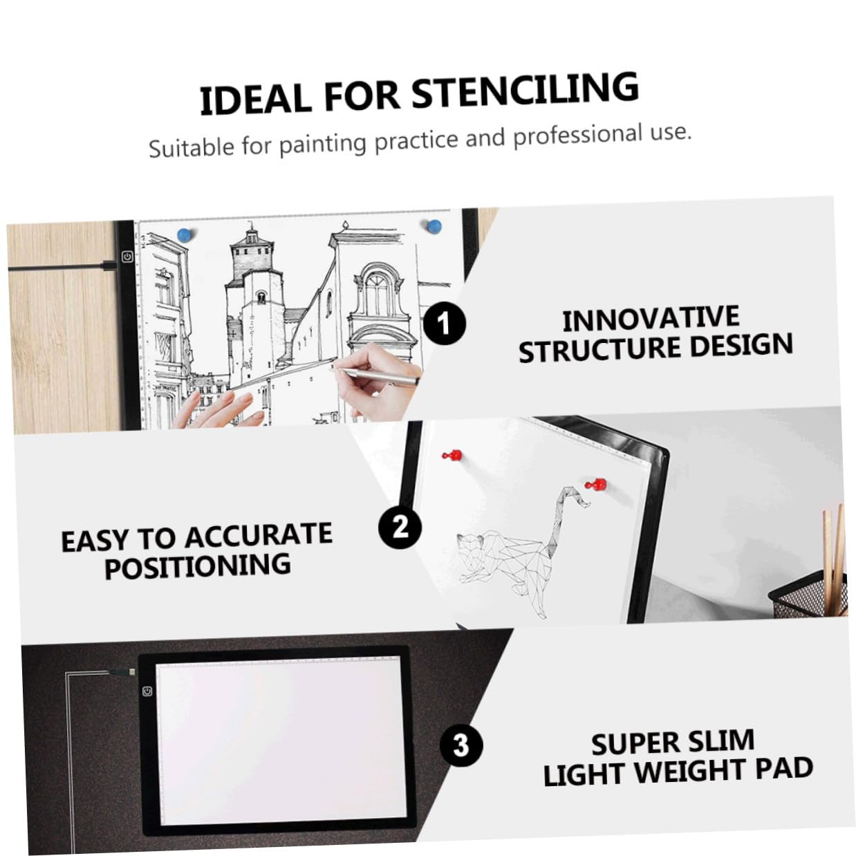 WOONEKY Tablette Lumineuse Mat avec Niveaux de Luminosité LED Portable USB Planche de Dessin Magnétique pour Tracer et Copier Léger
