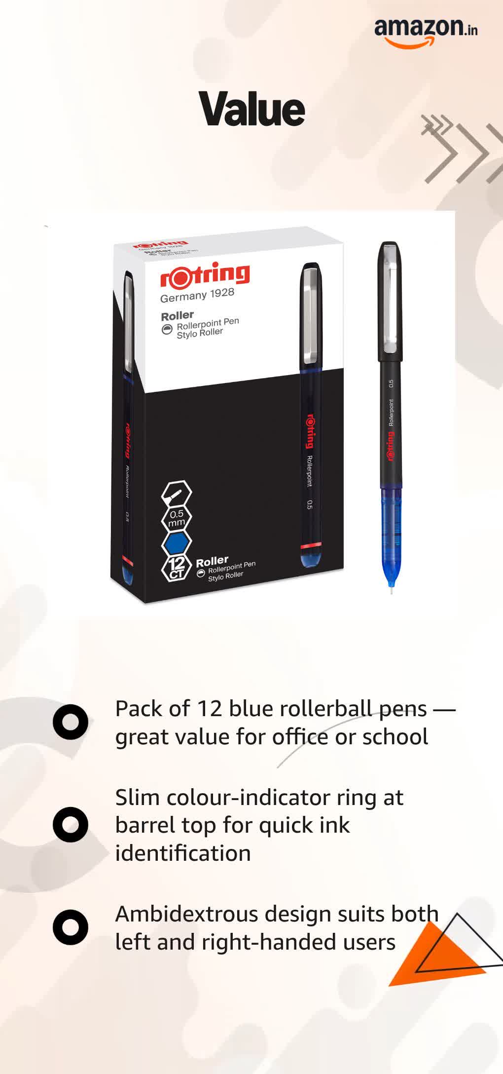 Rotring Needlepoint Rollerball Pen 0.5 mm Blue Ink, Pack of 12