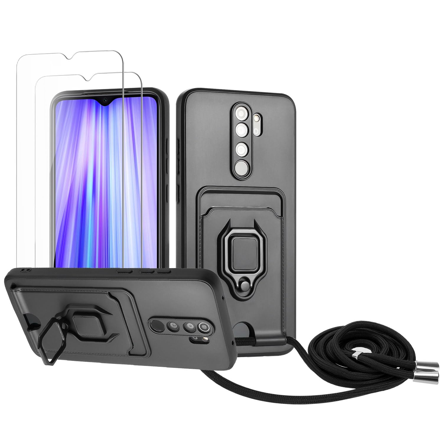 Zallagre Funda con Cuerda Compatible con Redmi Note 13 Pro 5G,[2 Packs Cristal Templado],Ranura para Tarjetas,Cubierta de Cámara Deslizante Proteger,360 Anillo Soporte-Morado — view 72
