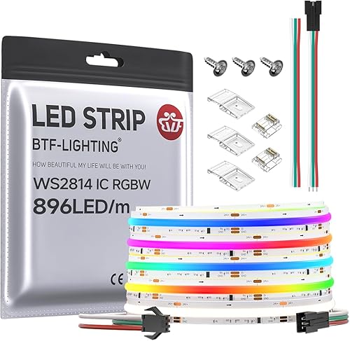 Miniatura 9 de BTF-LIGHTING FCOB IP66 Tira LED COB WS2814 IC RGBW 6000K 24FT 784LED/m DC24V Luz Flexible de Alta Densidad de Persecución de Color de 10mm de Ancho