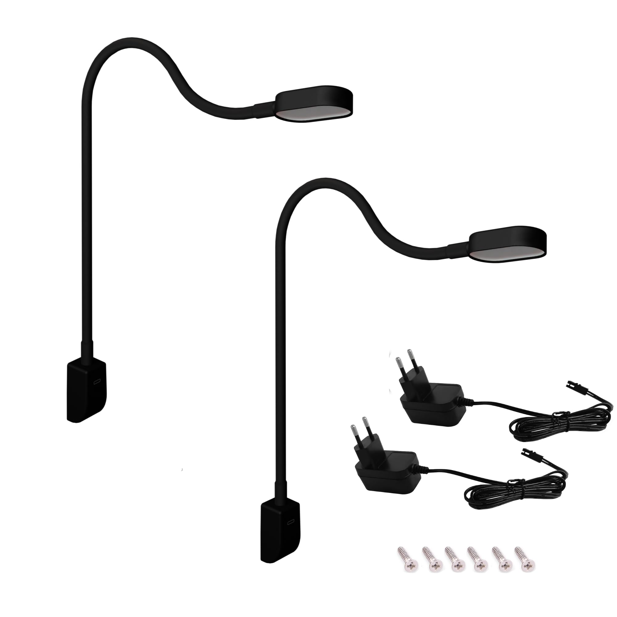 Kalb I Ilios LED lampe de lit/liseuse avec USB-C, montage mural et angulaire, bras flexible, intensité lumineuse variable (2 set noir)