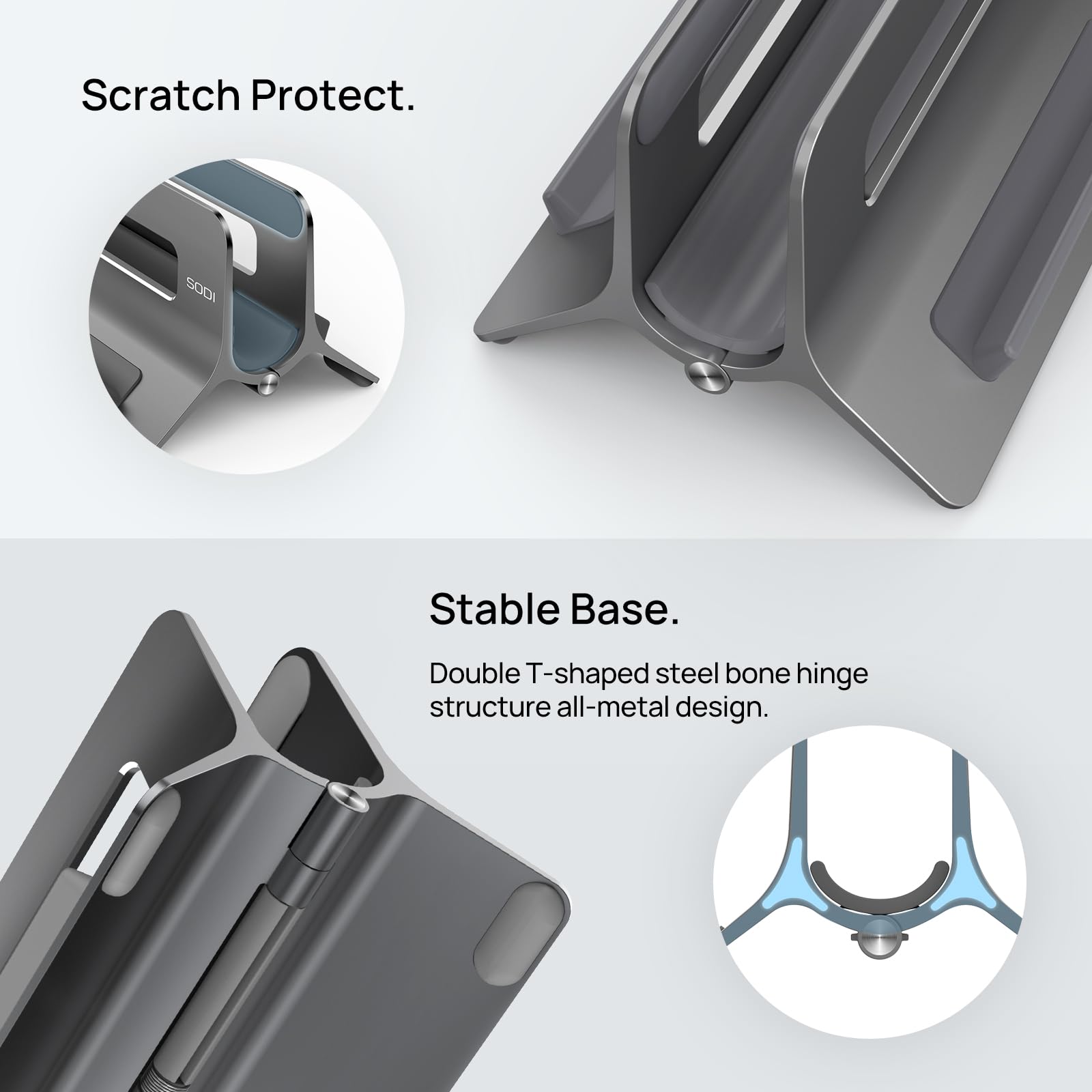 Soporte vertical para laptop para escritorio, soporte para MacBook con bloqueo automático por gravedad, soporte vertical de aluminio para laptop compatible con MacBook Pro, Air, tableta, ahorro 7