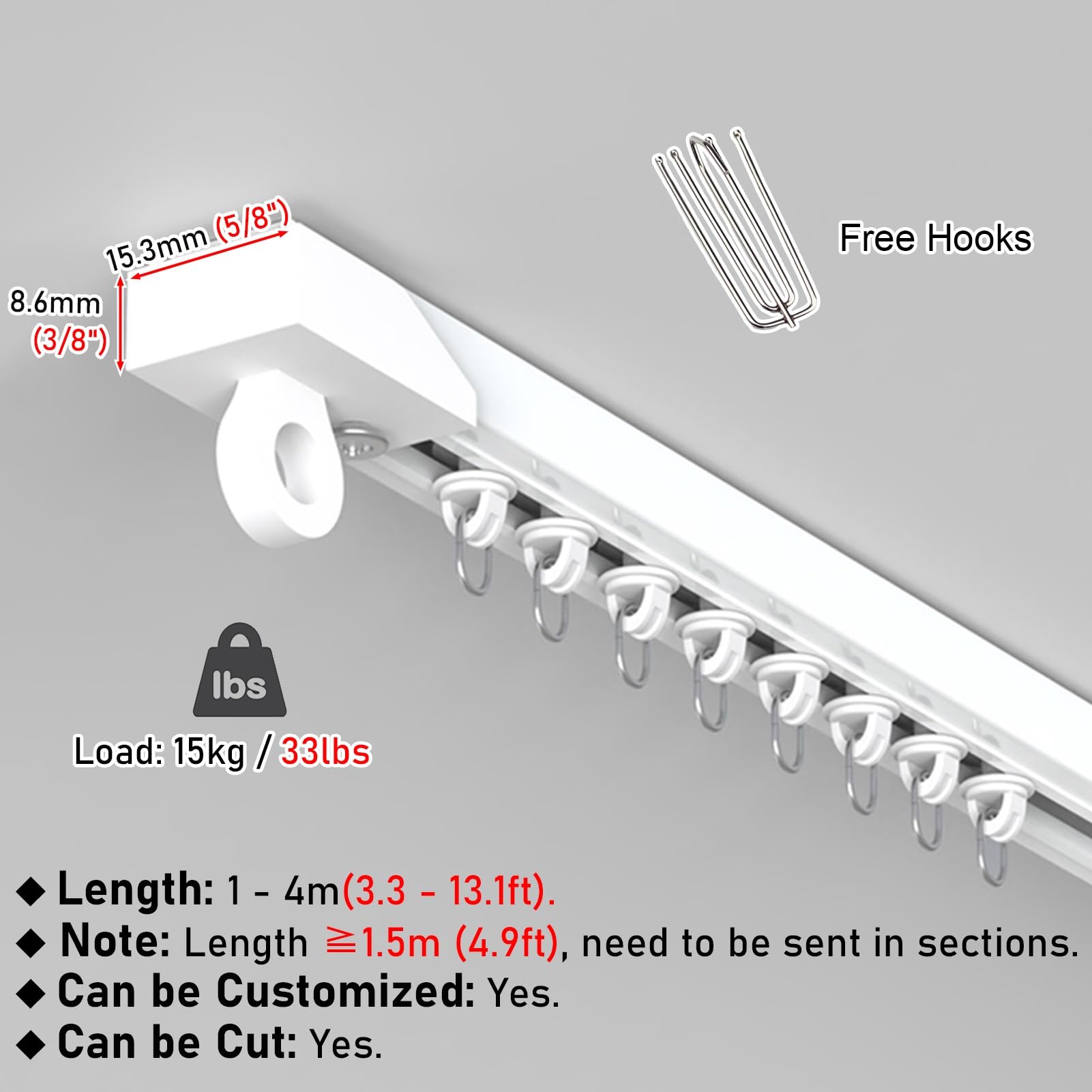 Rail de Rideau PVC Auto-adhésif Diviseur de Piste de Rideau, Set de Piste de Rideaux avec Des Crochets à Rouleaux, Ensemble de Rails de Piste de Rideau pour Le Plafond / Tuile Lisse ( Color : Ceiling