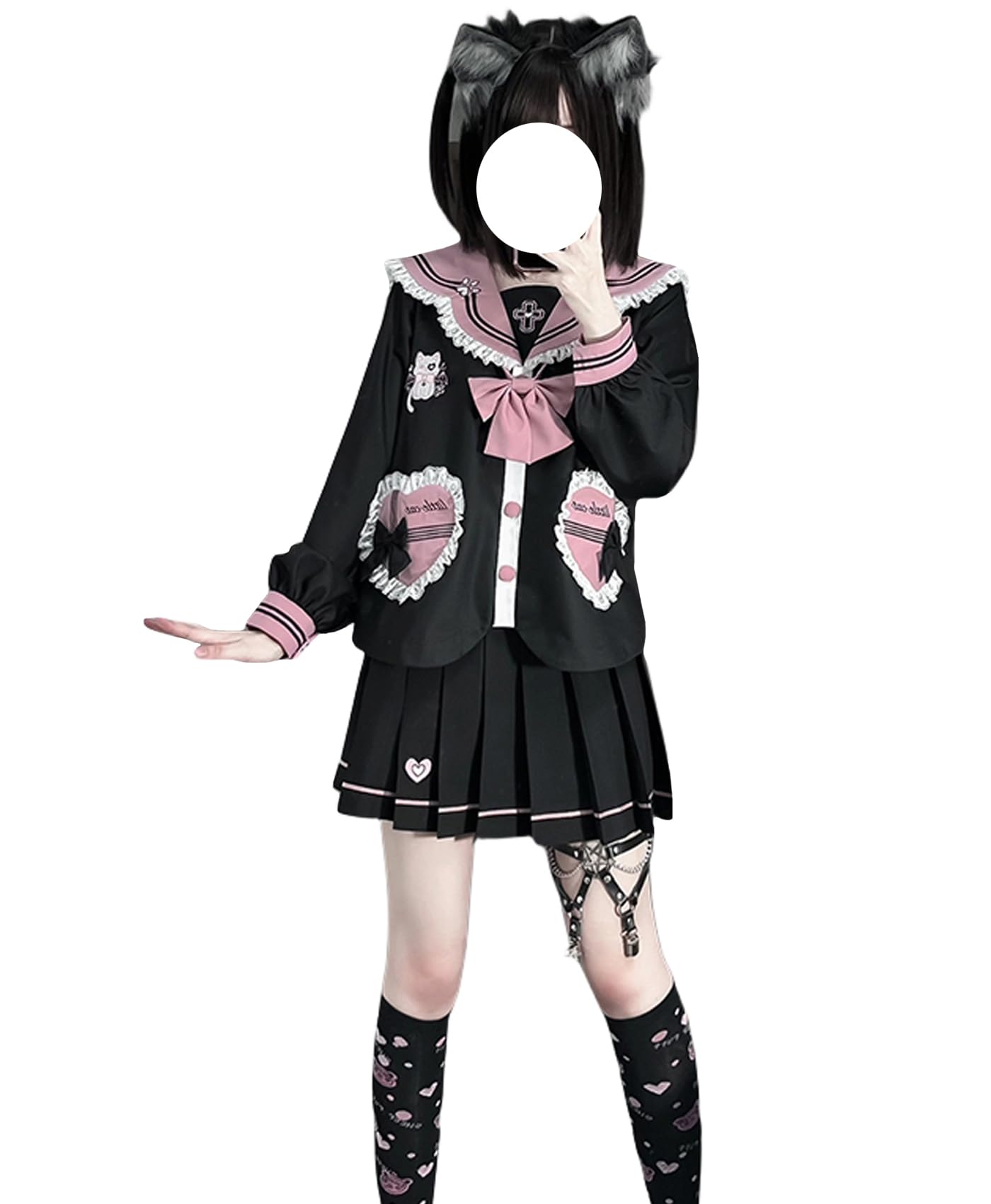 HIMI HIMIFASHION Traje escolar japonés JK para mujer y niña, traje de marinero gótico, lindo lazo, anime, cosplay, traje