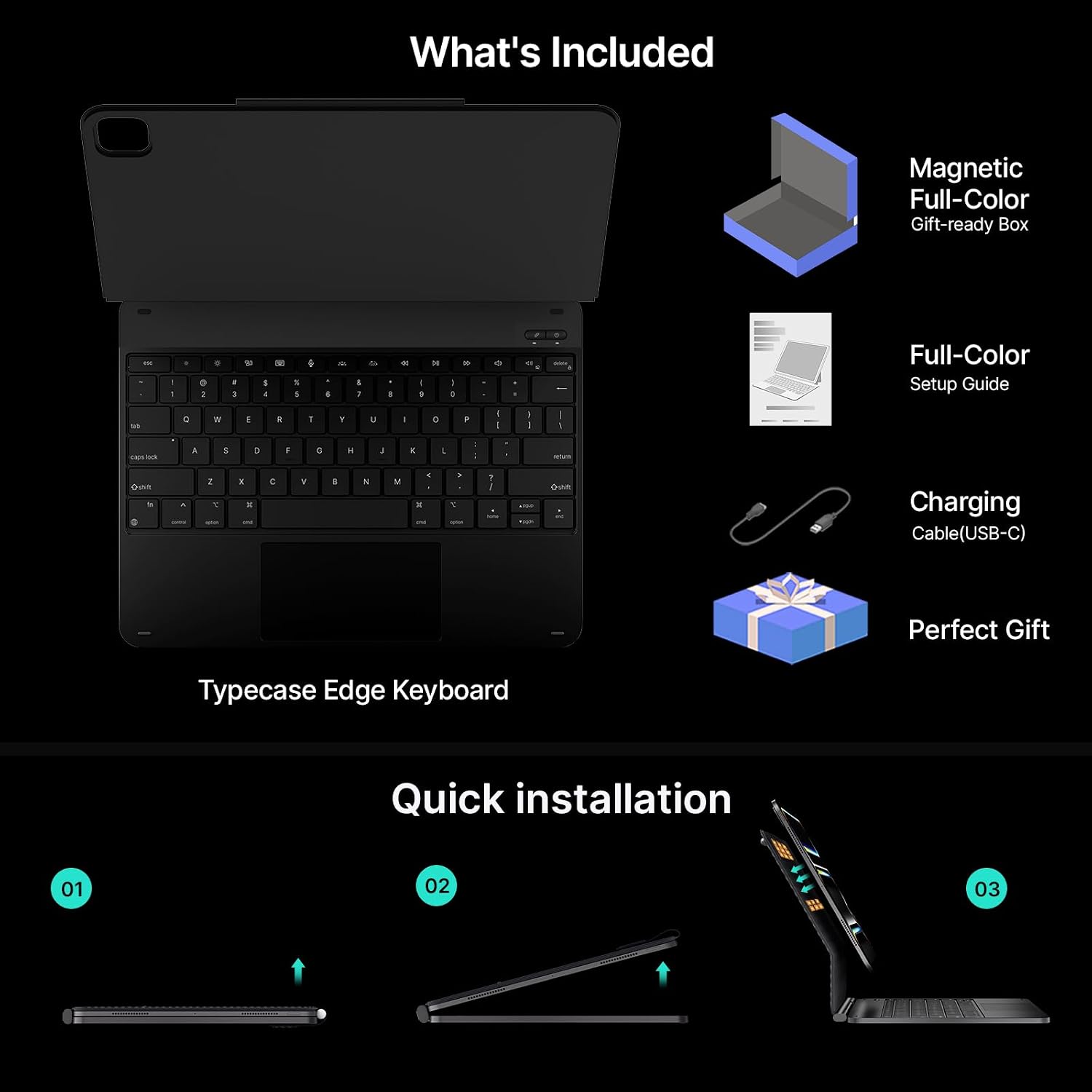 typecase Keyboard Case for iPad Pro 13-inch (M5 2025/M4 2024), Magic Keyboard with 11 Colors Backlight, Keyboard Case with Pencil Holder, Multi-Touch Trackpad, Easy-Set Magnetic Stand, Carbon Fiber