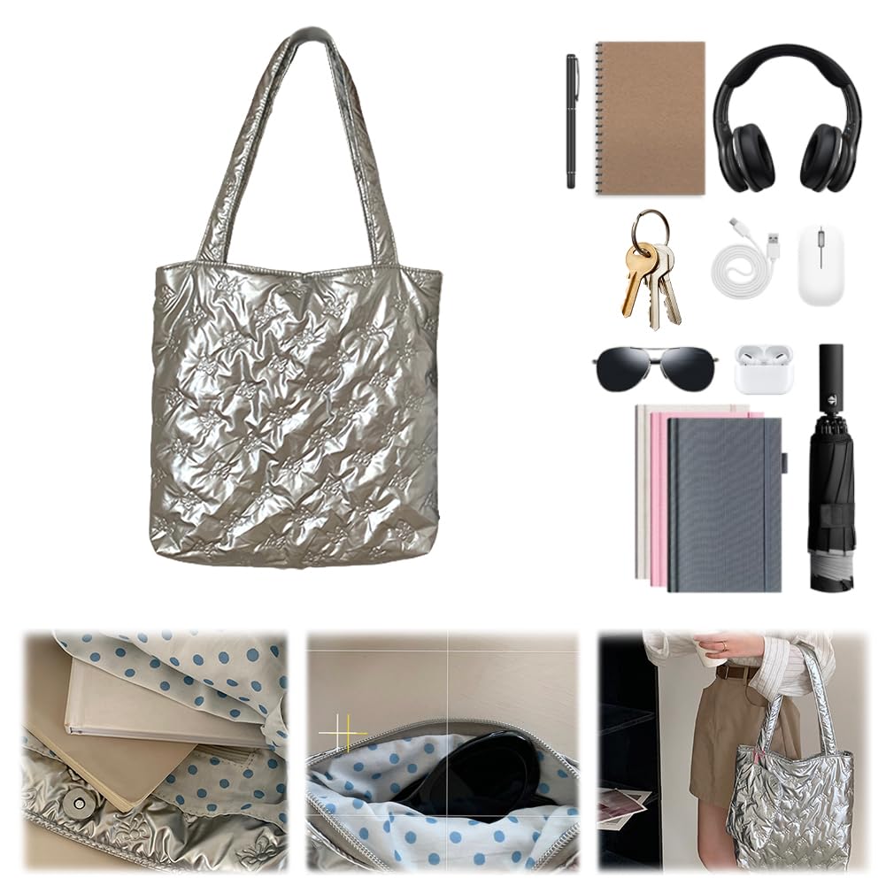 Bolso de hombro acolchado para mujer, bolso de la compra, sólido para viajes de negocios