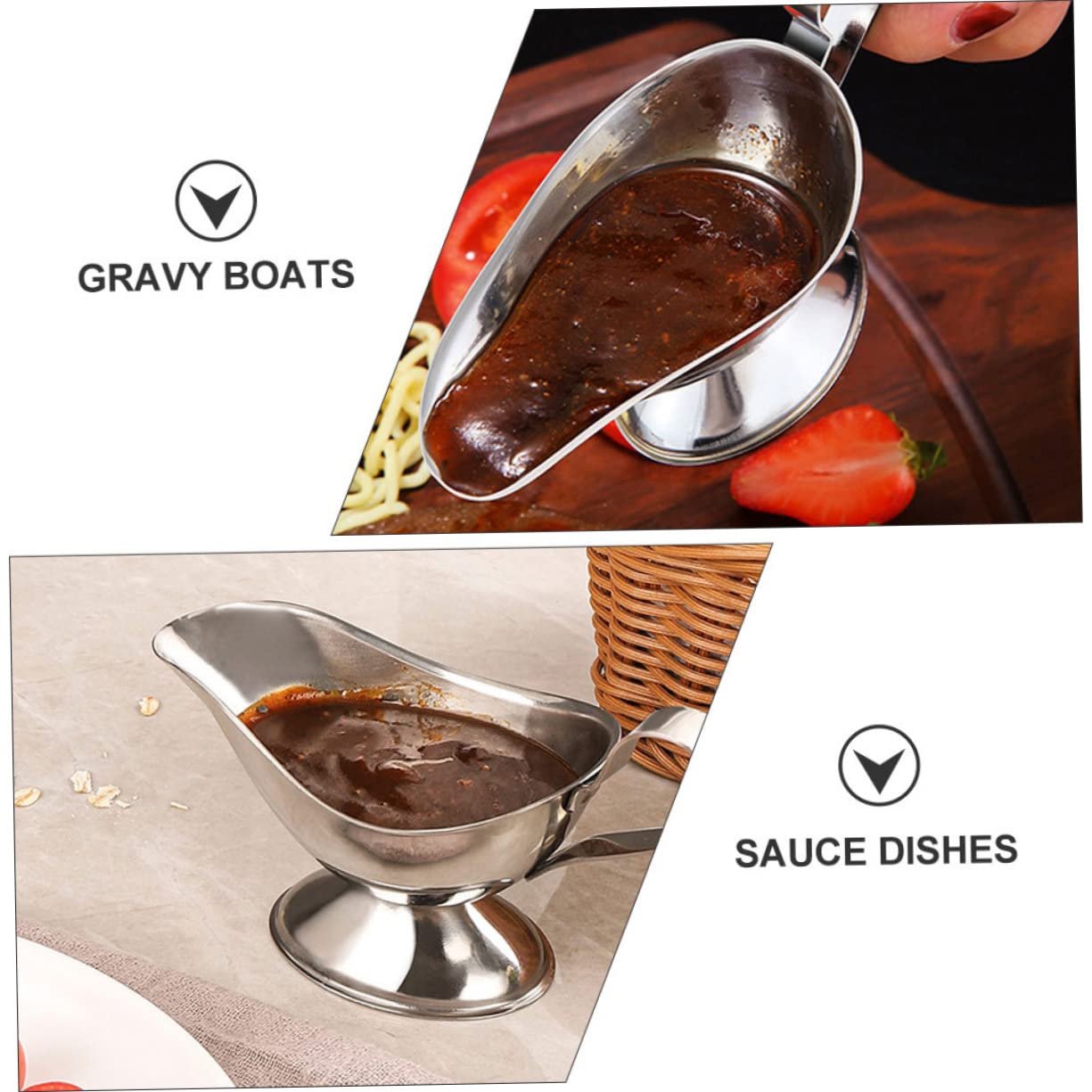 COLLBATH 2pcs Seasoning Cup Sauce Bowl with Syrup for Coffee Sauce Dispenser Steel Sauce Dish Gravy Pourer Condiment Serving Tray Steak Sauce Cup Sauce Dipping Bowls Stainless Steel Silver