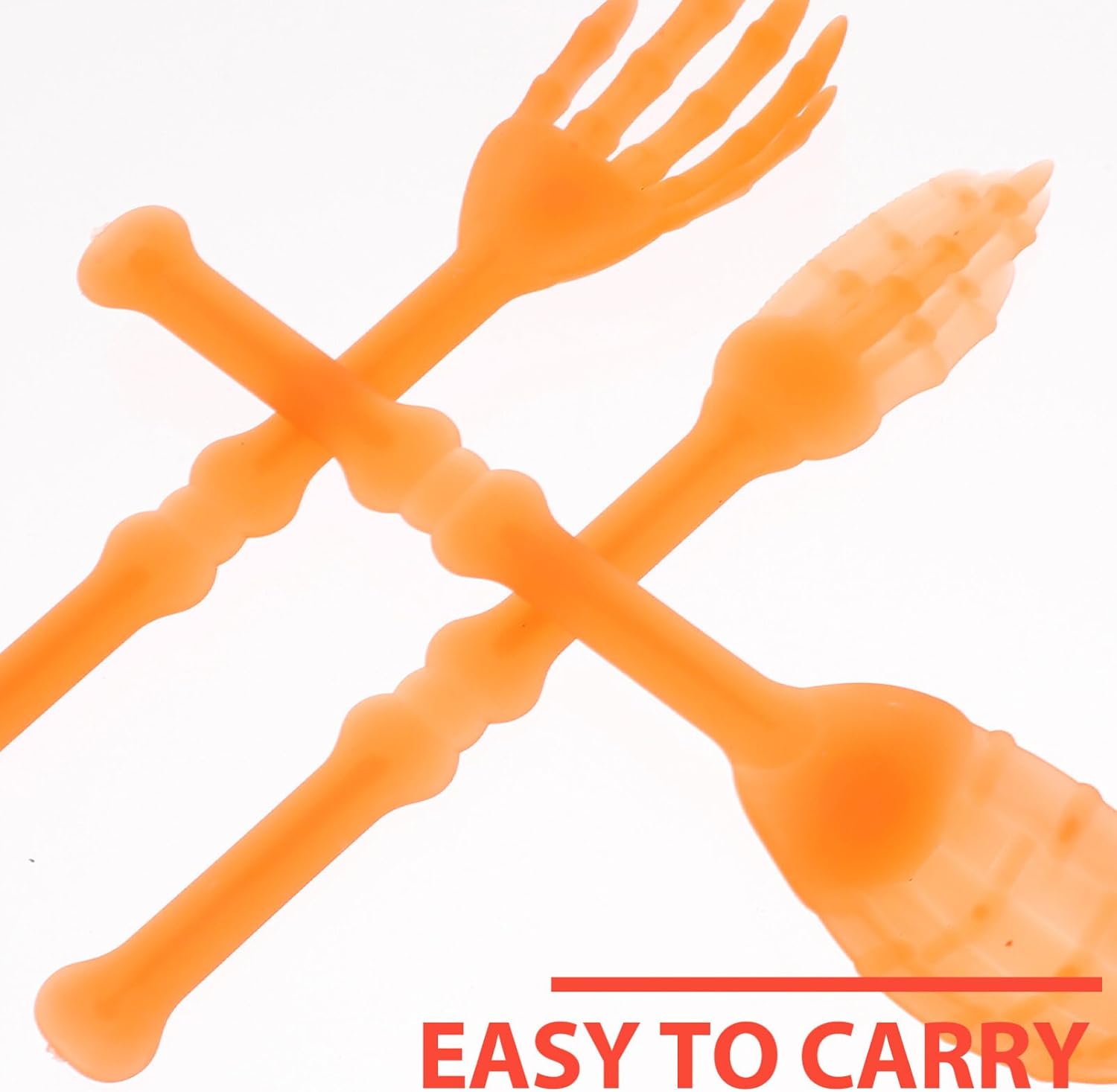 Halloween Plastic Cutlery Set Orange Skeleton Hand Forks