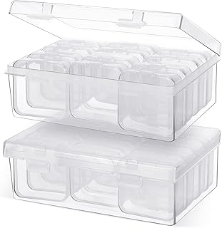 Blulu 24 Pcs Small Bead Organizer Plastic Bead Storage Containers Clear Plastic Storage Case Craft Containers with 2 Pcs Hinged Lid Clear Craft Cases (6.7 x 4.33 x 2.36 Inch, 2.12 x 2.12 x 0.79 Inch)