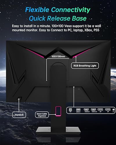 Miniatura 5 de KTC Monitor de juegos de 27 pulgadas 1440p 170Hz, 2K QHD 1ms GTG Fast IPS, HDR, HDMIUSB CDP, FreeSync y G-Sync, ajustable en giro, inclinación,