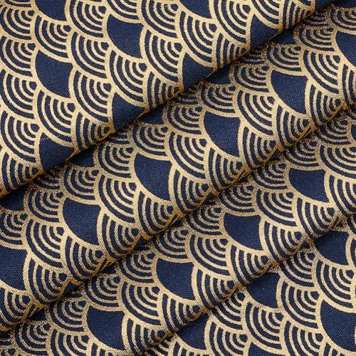 FINGERINSPIRE Tela de algodón con patrón de escamas de pescado de 1,5 m de ancho, color azul medianoche, tela de escamas de sirena, estilo japonés, tela de costura para mantel, colcha, cortinas