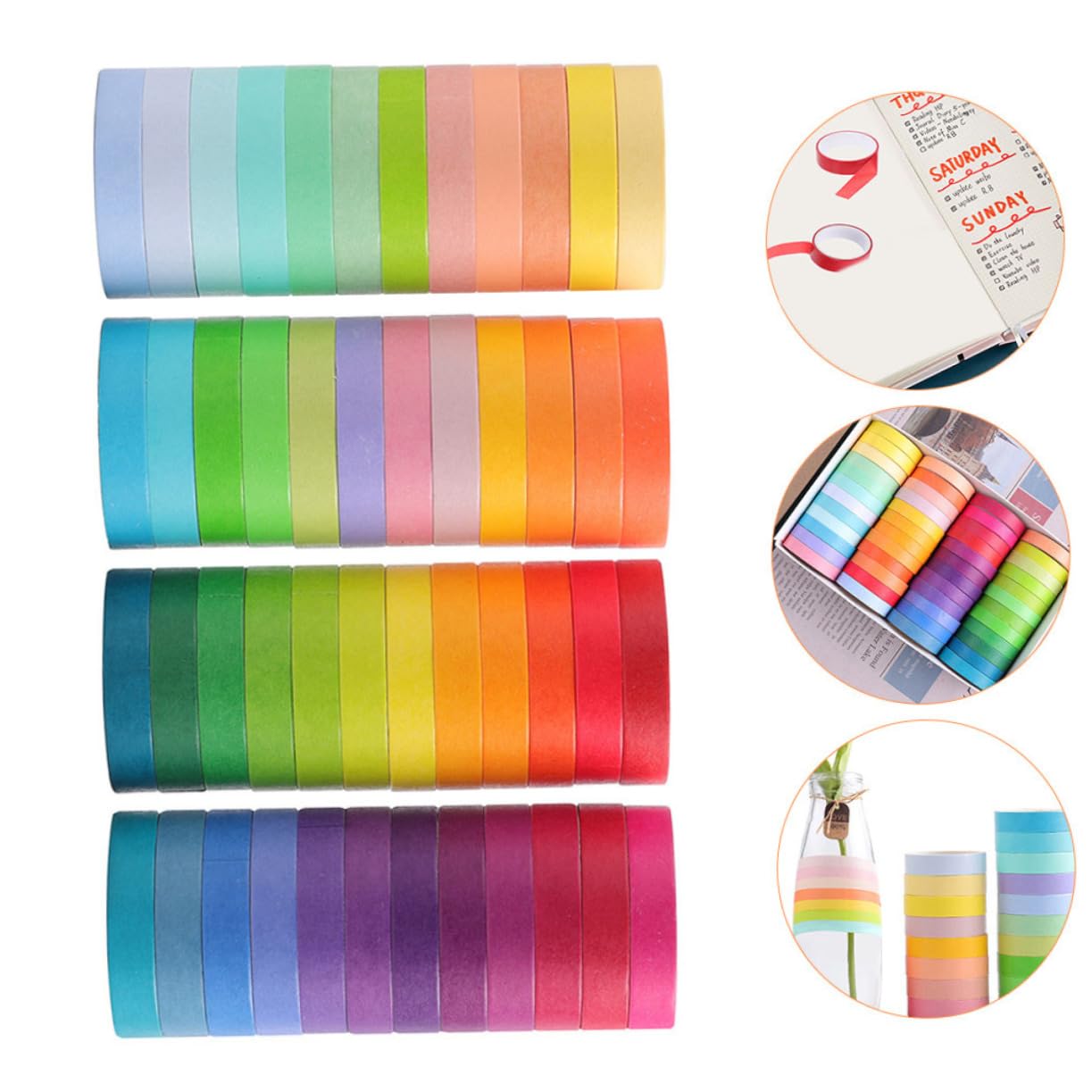 jojofuny 240 Rouleaux Rubans Washi Arc Ciel Ruban Adhésif DIY pour Scrapbooking Journal Planificateur Décoration Polyvalente