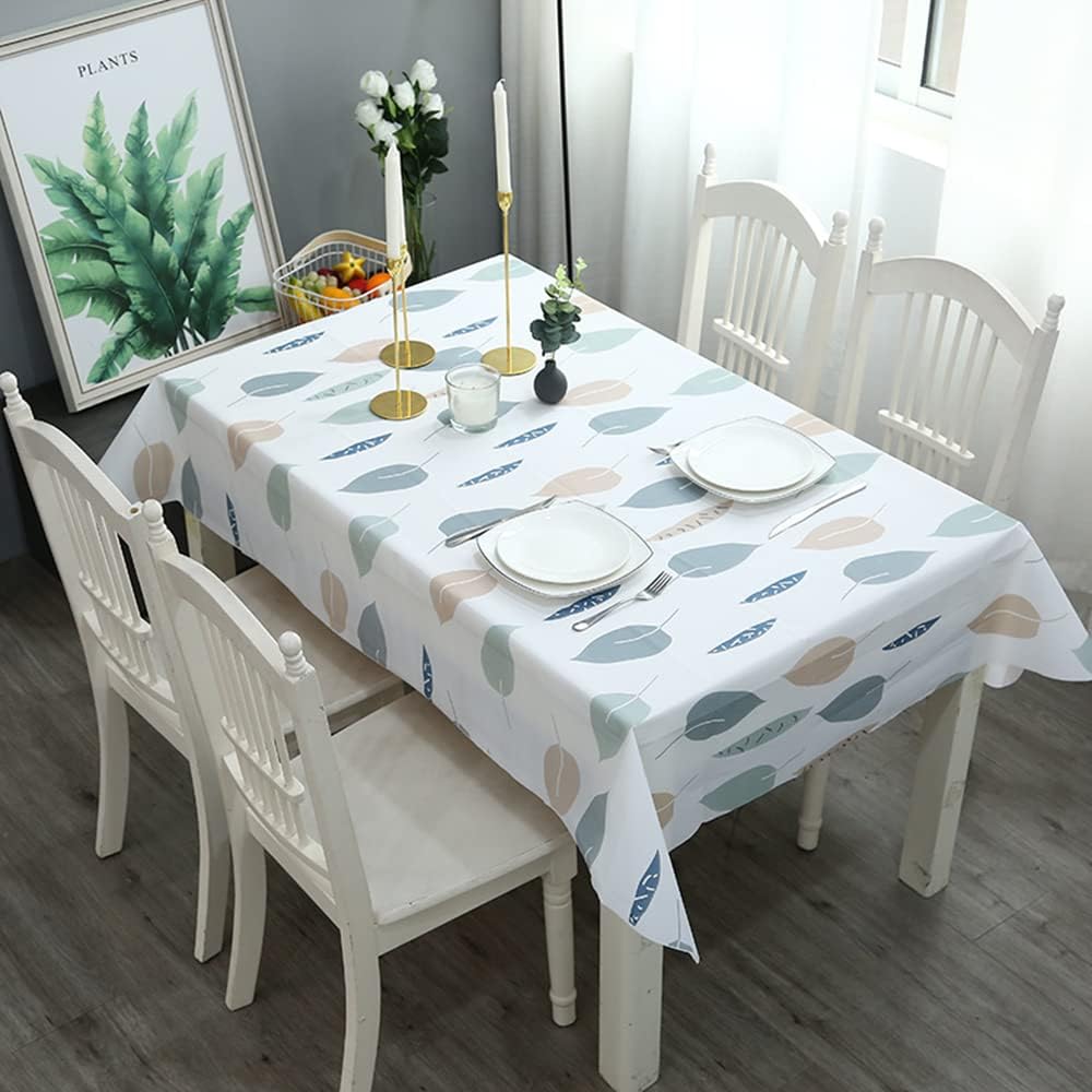 Aisszhao 137 * 180cm Wipe Clean PVC Tablecloth,Leaves Pattern Rectangular Large Easy Care Table Cover Reusable Oil-proof Washable Table Cloth for Holiday Dinner Outdoor Picnic