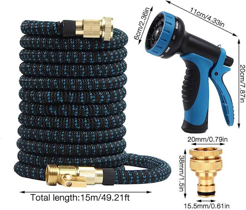 Gobesty 15m Rugalmas Kerti Tömlő 10 Funkciós Fúvókával, Nyújtható Vízvezeték Kék - Blau/15M