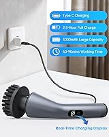 Vista 7 de VICNOVA Electric Spin Scrubber, IPX7 Waterproof 2-Speed, Extendable Long Handle Cordless Cleaning Brush with 7 Replacement Brush Heads for Bathroom