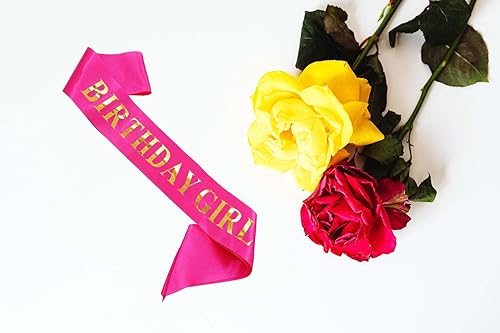 Miniatura 5 de MGJSRNH Banda de cumpleaños para niña con lámina dorada, banda rosa satinada suave para mujer, decoraciones de feliz cumpleaños para dulces 16, 18,