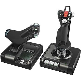 Logitech G Saitek X52 Pro Flight Control System, throttle and stick simulation controller for space simulations, LCD display,