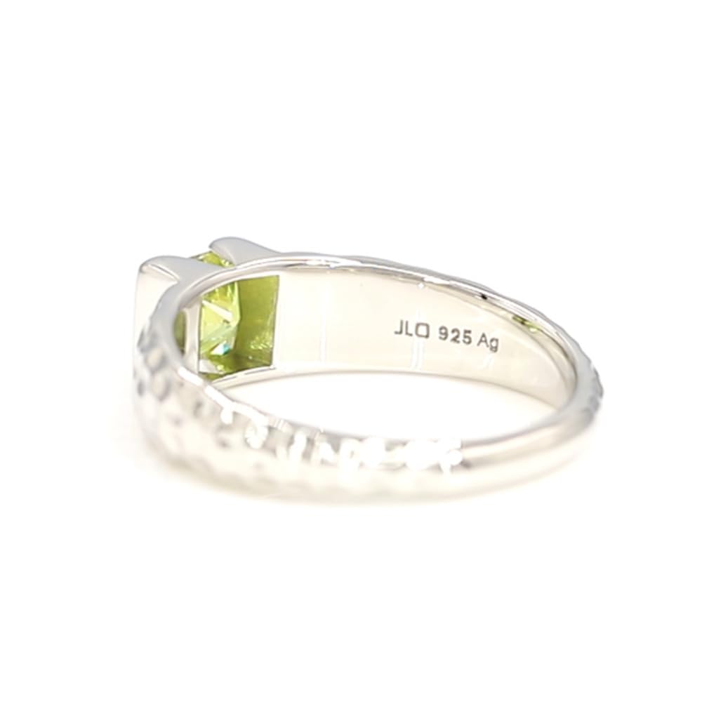 Cavill Sphen Silberring 0,76 Ct quadratischer Prinzesschliff aus Madagaskar in 925er platiniertem Sterlingsilber, moderner Ring mit grünem Sphen, glänzendes Design, Größe 17-21