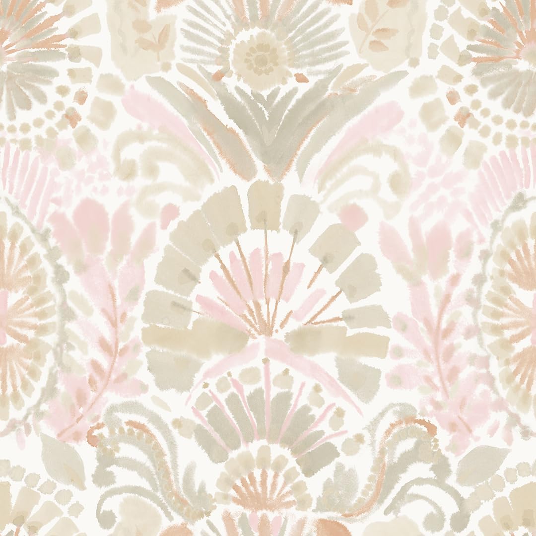 Tempaper Pink Bohemia Damask Removable Peel and Stick Boho Wallpaper, 20.5 in X 9 ft, Made in The USA Wandering Rose 20.5" x 108"