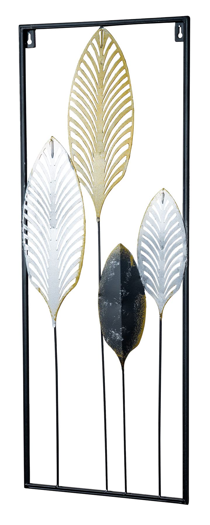 levandeo Mural de 74 cm de alto, metal, dorado, plateado y negro, decoración de pared, metal, industrial, decoración de pared, diseño de hojas florales