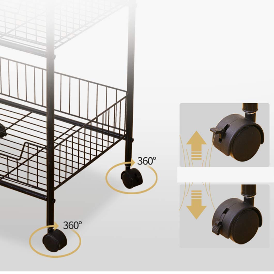 SYTH Barra rodante Carro de Servicio Carro de Cocina Carros utilitarios Estante de Almacenamiento de 4 Niveles, Carros giratorios con Cerradura con contenedor de Caja de Madera extraíble