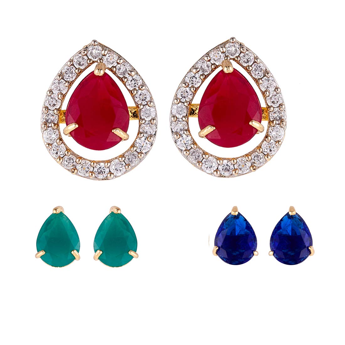 Zeneme Earring Gold Plated American Diamond Multi-Color 3 In 1 Interchangeable Water Drop Shaped Jewellery For Girl And Women (B015SULYI8) Amazon Price History, Amazon Price Tracker