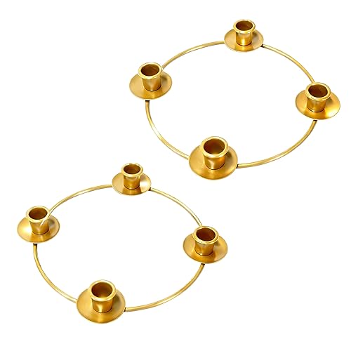 Zhitaoxun Advent Christmas Candle Holder Wreath Rings,Advent Table Decoration,Metal Advent Wreath Ring(2, Gold)