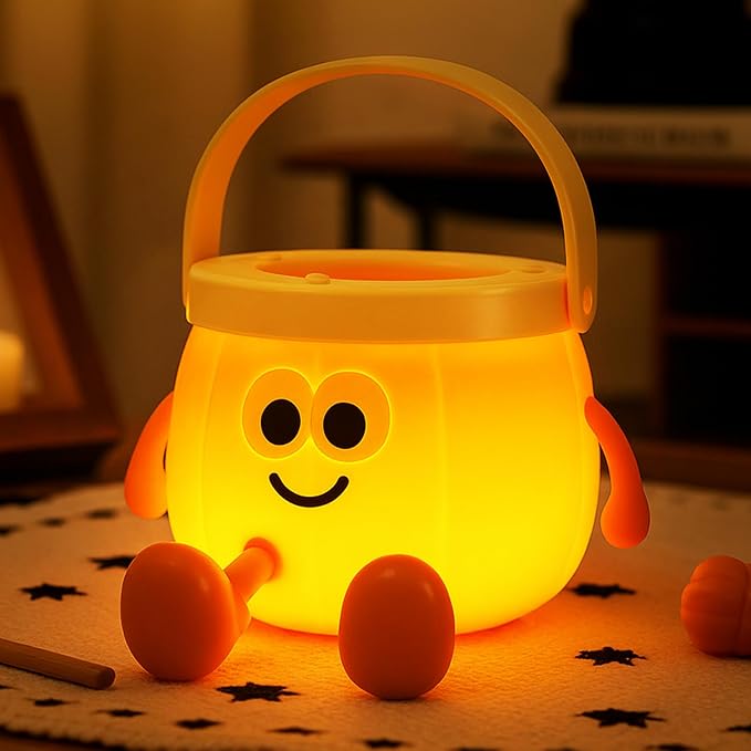 Pumpkin Night Light for Kids, Rechargeable Bedside Lamp, Portable Handheld Lamps, Pumpkin Lantern Lamp for Office, Room Decor, Cute Sleep Nightlight, Funny Christmas Gifts for Baby Teen Adult