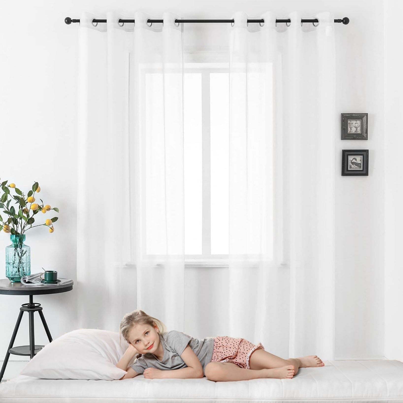 SUNLIMEI Sheer Curtains 170 x 240 cm Light Filtering Semi Transparent Window Voile Curtains for Bedroom Home Decorative, Privacy Protection for Kitcken Living Room Bedroom, White
