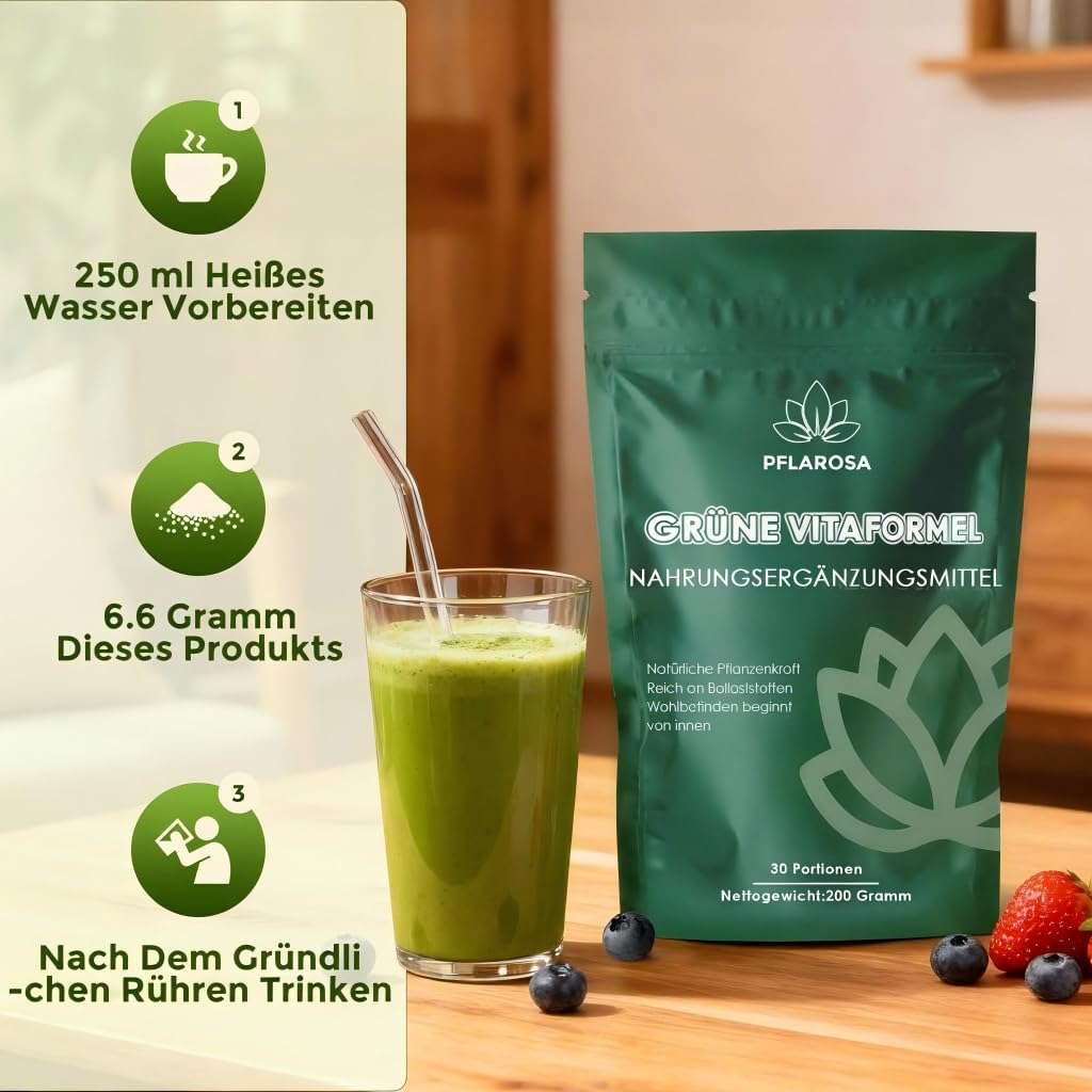 Grünes Superfood Pulver 200g – Greens Mix mit Matcha, Spirulina, Gerstengras & Heidelbeeren | Ballaststoffreich & Vegan | Natürliches Pflanzenpulver für Alltag Ernährung