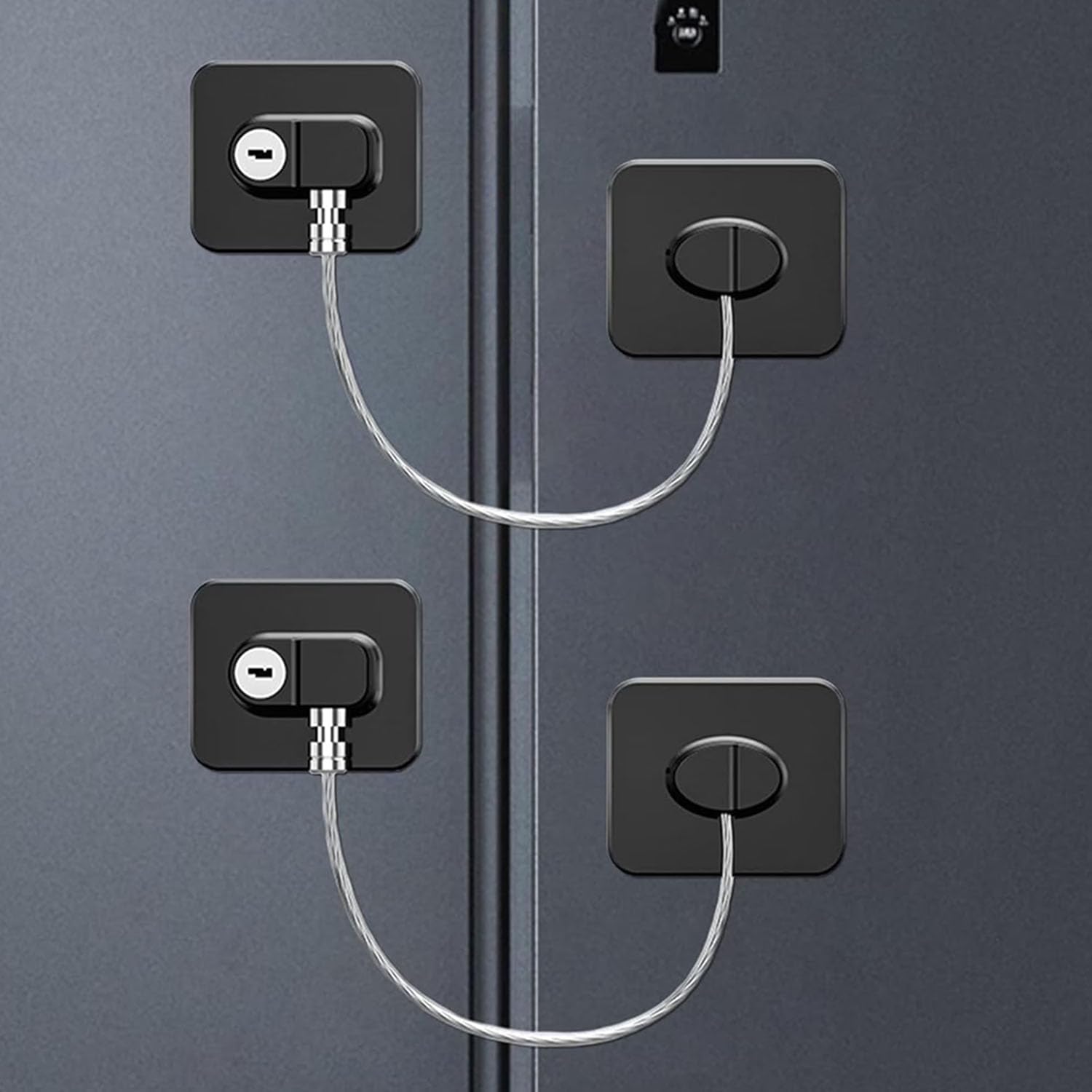 Cabinet locks baby proofing(2 Pack),Refrigerator Lock with Keys,for Fridge, Cabinet, Drawers, Dishwasher, Toilet and Child Safety Cabinet, 3M Adhesive No Drilling (Black)