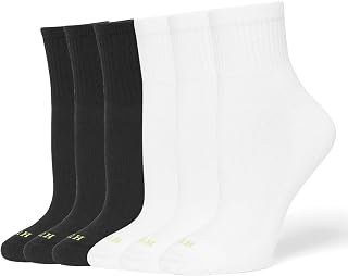 HUE Women's Mini Crew Socks 6-Pack - Cushioned Breathable Cotton Blend for Running Tennis Pickleball Golf