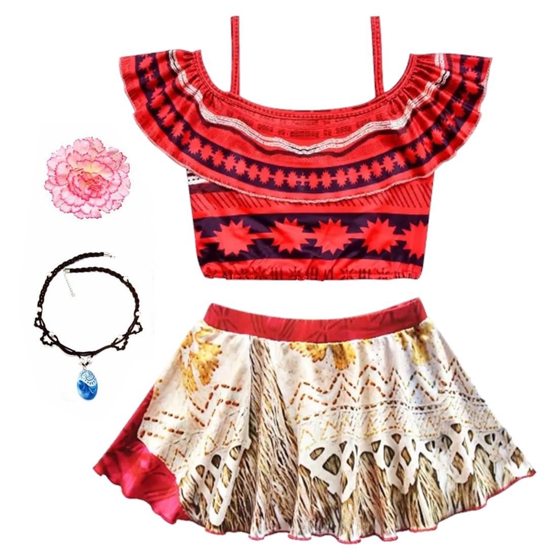 Girls' Swimwear One-Piece Swimsuit Digital Print Adventure Bikini with Necklace and Flower