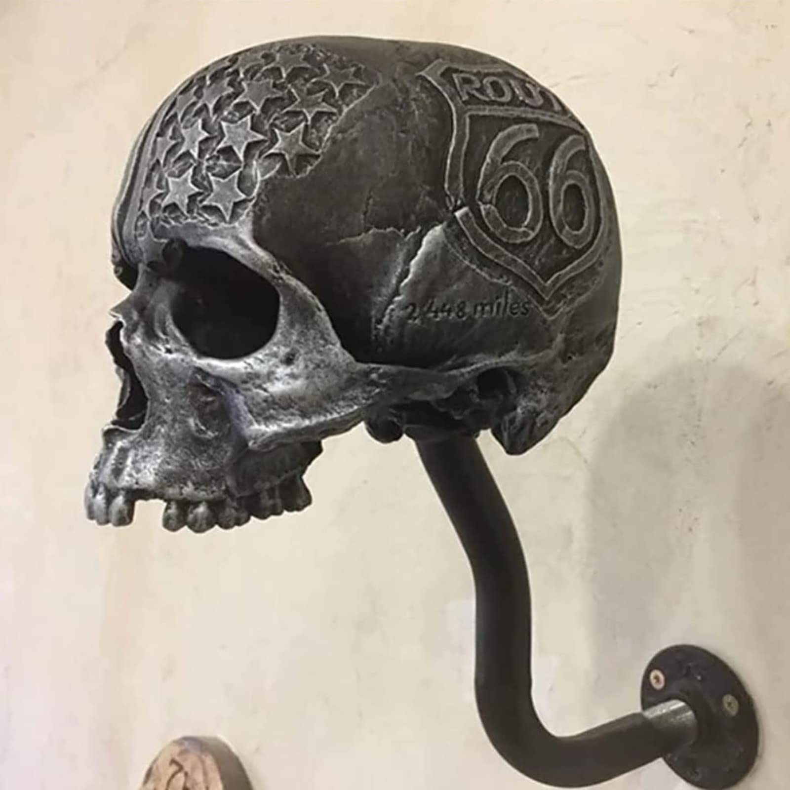 Support De Casque De Moto Tête De Mort Avec Barbe Support Mural Pour Casque De Tête De Mort Artisanat En Résine Pour Décoration Murale Porte-Casque De Moto Et Crochet Pour Veste B,Resina