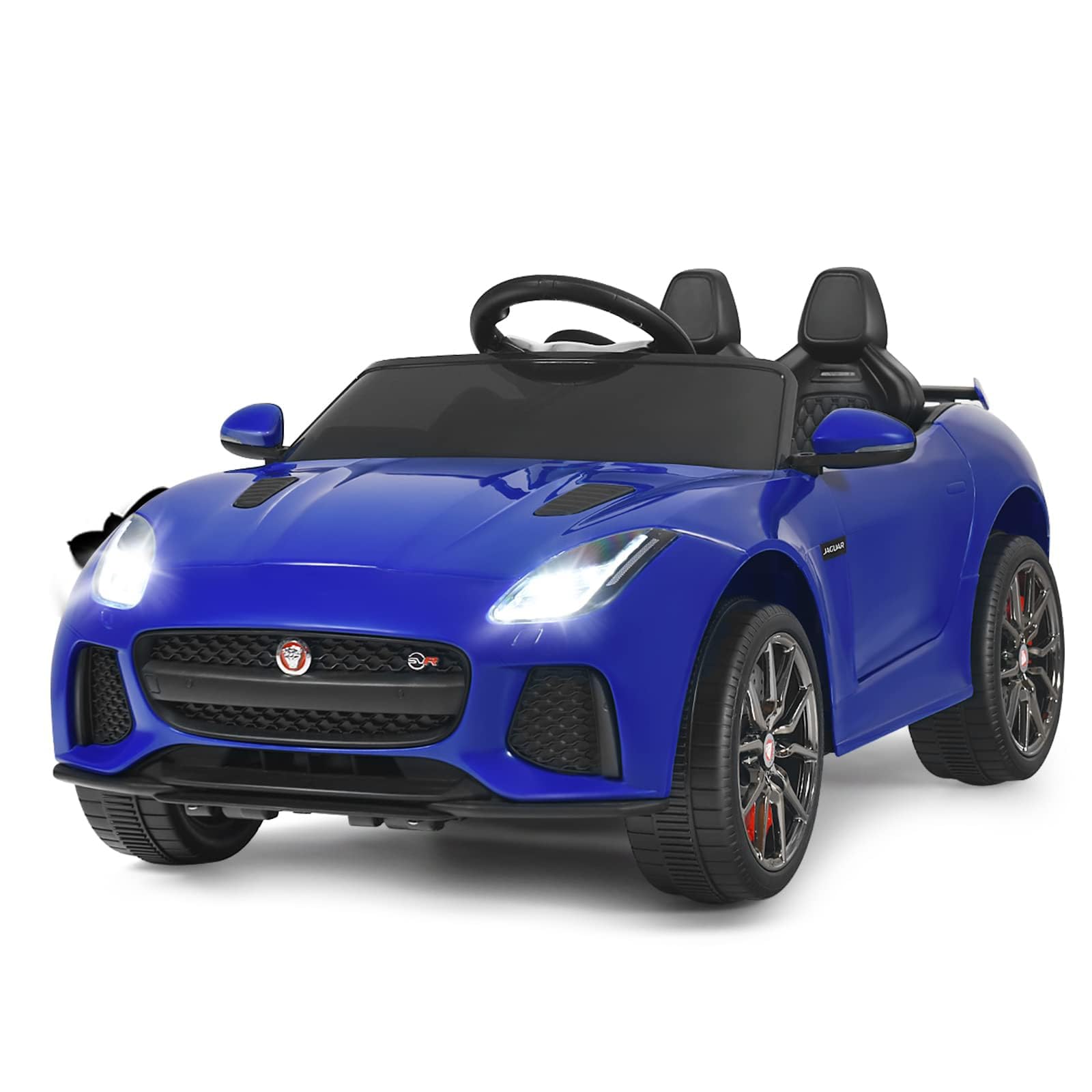 RELAX4LIFE Macchina Elettrica Jaguar F per Bambini 12V, con Telecomando 2.4G e Musica, USB, Luci LED e Clacson, 2 Portiere Apribili, 3 Anni+,107,5 x 66 x 50 cm (BLU)